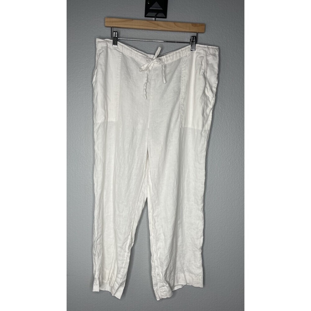 Everlane Womens Linen Straight Leg Cropped White Pants Size 16 Wide Leg